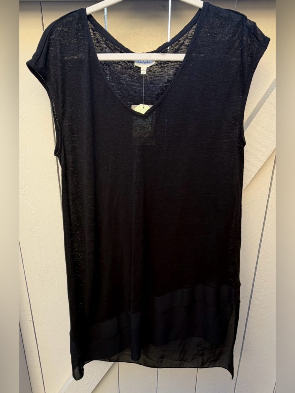 Anthropologies Deletta Black V-Neck Sheer Layered Tunic Top size M